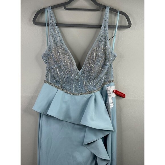 Mac Duggal 11203 Illusion Embellished Sleeveless Peplum Gown Blue Size 6 Prom - Picture 7 of 9